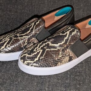 Vionic Snake-Print Slip-On Sneakers in Brown, Black & White Woman Size 10